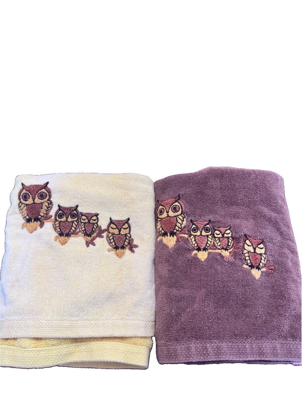 70s Brown Owls Embroidered Towel Set By Martex 2 Pc Set Bath Towels